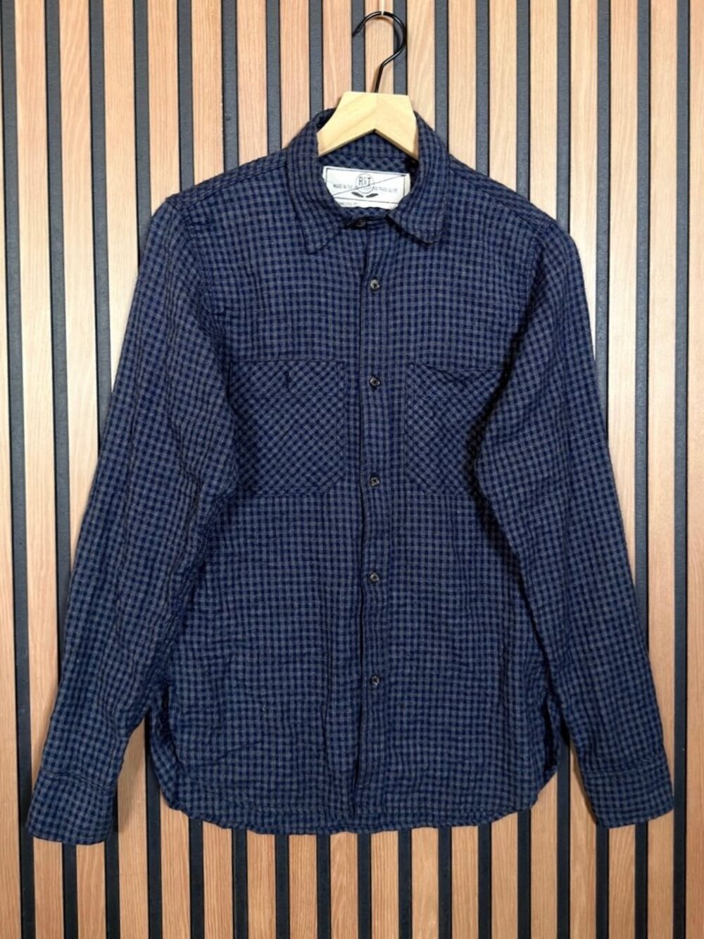 RGT Shirt Small Mens Blue Long Sleeve Gingham Plaid Button Up Front Pocket